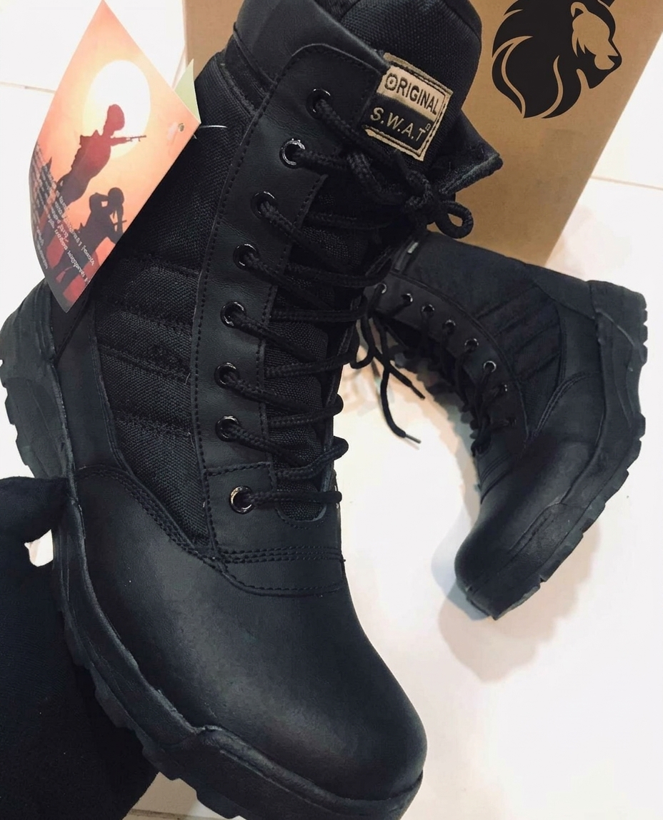 Men's Long Army Boots Black Swat